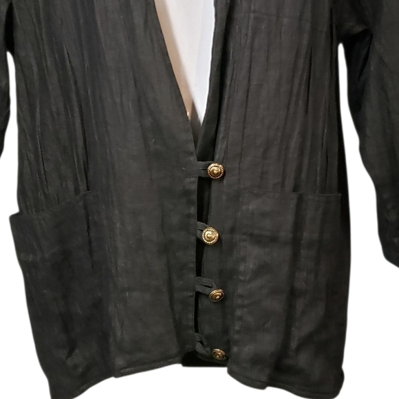 Vintage Black Women's Linen Jacket Blazer Relaxed Boxy - Picture 2 of 16